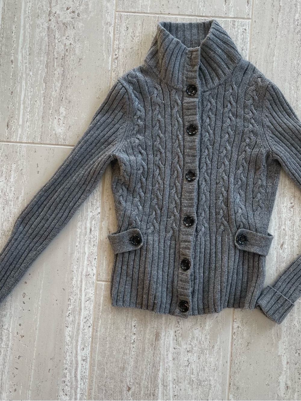 Banana Republic Luxury Cashmere Wool Blend Gray Cable Knit Cardigan Sweater XS